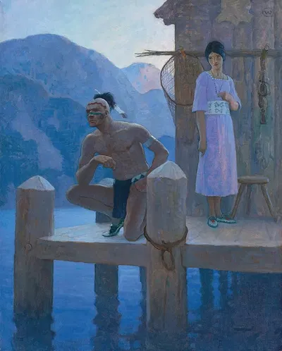 'Она нашла Чингачгука, изучающего берега озера, горы и небеса...' by Ньюэлл Конверс Уайет, 1925 — digital art print download