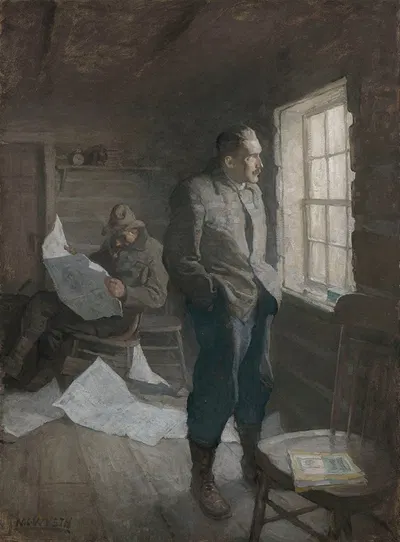 Наступила долгая тишина, в которой О'Хара читал, а Кеньон следил за окном by Ньюэлл Конверс Уайет, 1911 — digital art print…