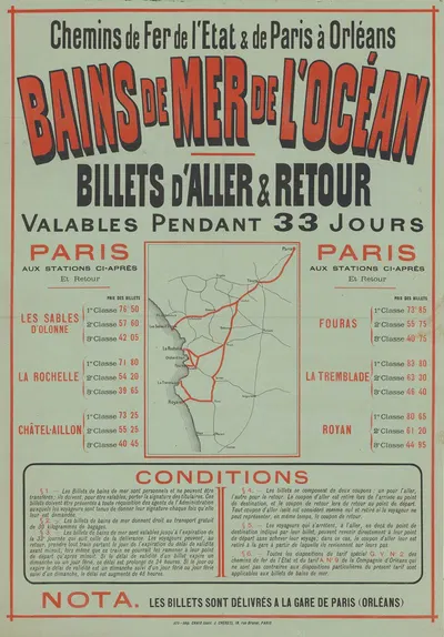 Chemins de Fer de L'Etat & de Paris à Orléans. Bains de mer de l'océan by Imp. Chaix, 1884 — digital art print download