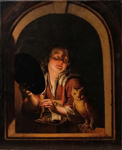 A young boy with a owl by Willem Van Mieris — digital art print download