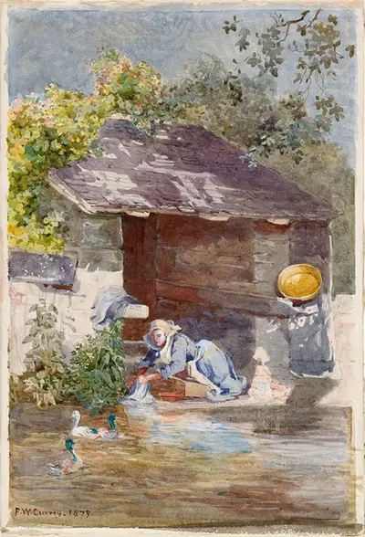 Woman Washing Clothes by a River by Frances 'Fanny' Wilmot Currey, 1879 — digital art print download