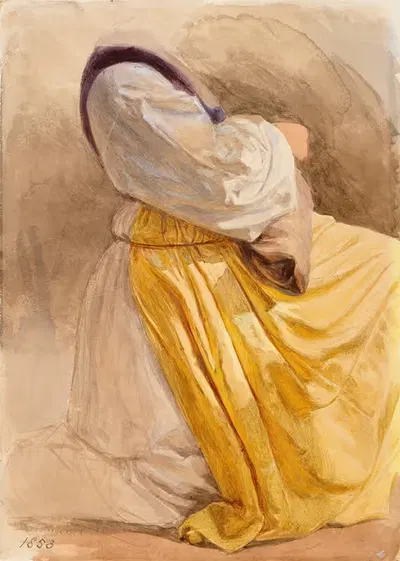 Женщина на коленях в желтом платье by Фредерик Уильям Бертон, 1853 — digital art print download