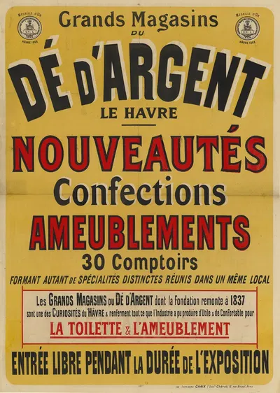 Grands magasins du Dé d'argent, Le Havre, nouveautés, confections, ameublements by Imp. Chaix, 1887 — digital art print…
