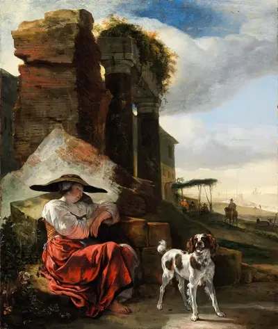Спящая пастушка by Ян Баптист Виникс, c.1658 — digital art print download