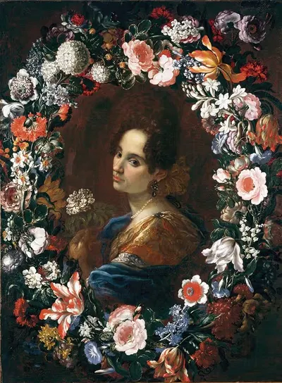 Портрет дамы, окружённой венком из цветов by Марио Нудзи — digital art print download