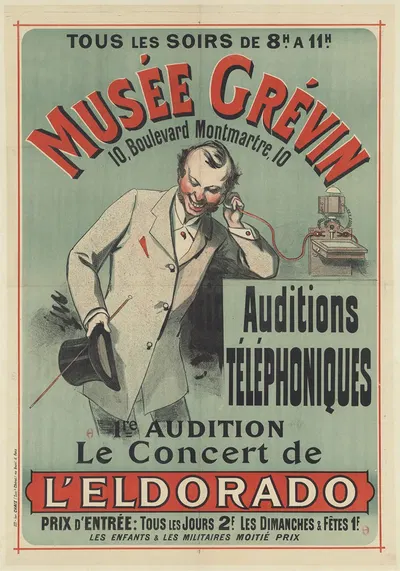 Musée Grévin. Auditions téléphoniques. 1re audition, le concert de l'Eldorado by Imp. Chaix, 1883 — digital art print…