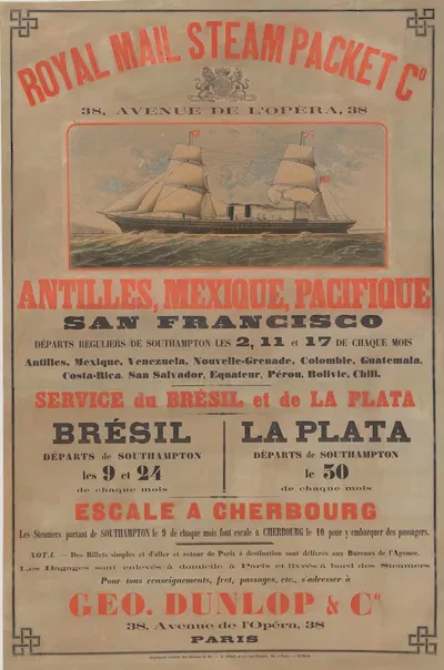 Royal Mail Steam Packet C°, 38 avenue de l'Opéra. Antilles, Mexique, Pacifique, San Francisco by Imp. Chaix, 1860 — digital…