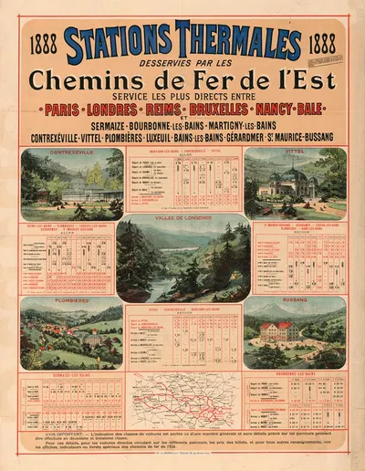 Stations thermales desservies par les Chemins de fer de l'Est by Imp. Chaix, 1888 — digital art print download