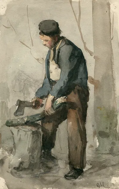 Staande man, houthakkend by Adolf le Comte — digital art print download