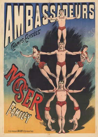 Ambassadeurs. Moser family (acrobates) by Imp. Charles Lévy, 1888-1894 — digital art print download