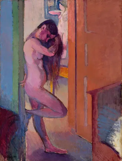 In der Tür stehender weiblicher Akt by Franz Nölken, 1911 — digital art print download