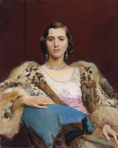 Портрет мисс Дьюит в леопардовом палантини by Джордж Спенсер Уотсон, 1929 — digital art print download