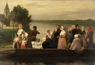 A Funeral Procession Crossing the River Lys at Afsnee by Joseph Pauwels, 1875 — digital art print download