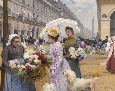 Продавщица цветов — Рю де Риволи by Луи Мари Де Шривер, 1892 — digital art print download