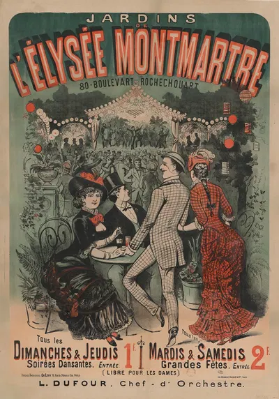 Jardins de l'Elysée Montmartre. Tous les dimanches et jeudis, soirées dansantes. mardis et samedis, grandes fêtes by Imp.…