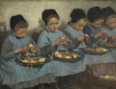 Weesmeisjes schillen aardappelen by Pierre Jacques Dierckx — digital art print download