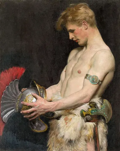 Germanic warrior with helmet by Osmar Schindler, 1902 — digital art print download