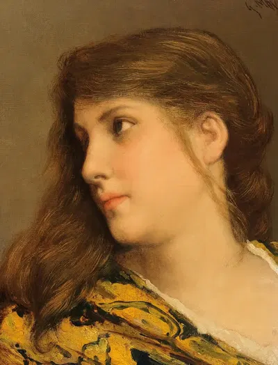 A Girl’s Head Turned to the Left by Gabriel von Max — digital art print download