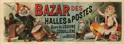 Bazar des Halles et Postes, rues du Louvre, Coquillière, du Bouloi by Imp. Charles Verneau, 1900 — digital art print download