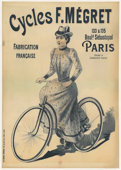 Cycles F.Mégret. Fabrication française. 133 & 135 Boulevard Sébastopol, Paris by Imp. Charles Verneau, 1894 — digital art…