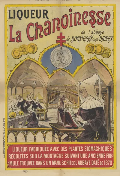 Liqueur La Chanoinesse de l'abbaye de Bouxières-aux-Dames. Liqueur fabriquée avec des plantes stomachiques by Imp. Charles…