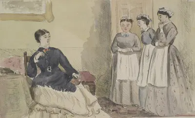 Mistress and three servants by John Leech — digital art print download