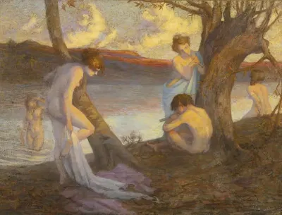 Купальщики на берегу реки by Луи Мари Анри Рауль Прат, 1902 — digital art print download