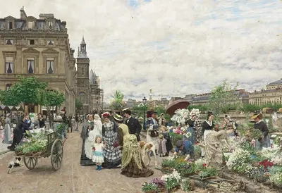 Le Quai aux Fleurs by Marie-François Firmin-Girard, 1875 — digital art print download