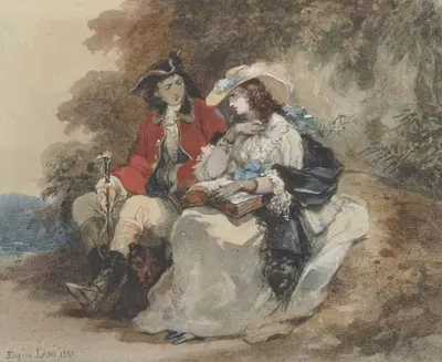Элегантная пара, отдыхающая в лесном пейзаже by Эжен Лами, 1855 — digital art print download