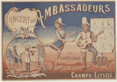 Concert des Ambassadeurs. Les virtuoses de la rue Champs-Elysées by Имп. Эмиль Леви, 1874 — digital art print download