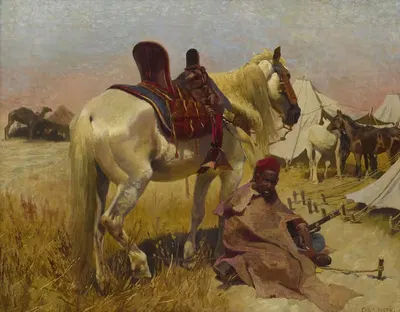 Арабский кавалер и его лошадь в лагере by Кристиан Георг Шпейер — digital art print download