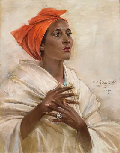 Woman in a red head tie by Constantin Westchiloff, 1939 — digital art print download