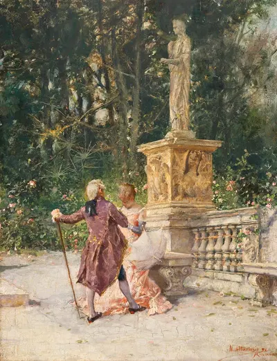 Флирт в саду by Натале Аттаназио, 1892 — digital art print download