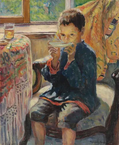 Молодой мальчик, пьющий чай by Николай Богданов-Бельский — digital art print download