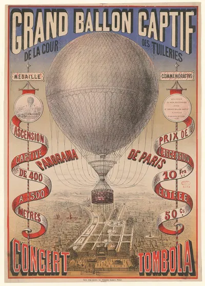 Panorama de Paris. Vue de la nacelle du Grand Ballon captif de la Cour des Tuileries by Имп. Эмиль Леви, 1879 — digital art…