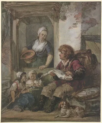 Рыбный торговец и служанка у двери by Абрахам Ван Стрий, 1789 – 1799 — digital art print download