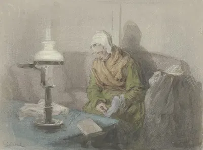 Old woman by lamplight by Angilbert Göbel — digital art print download