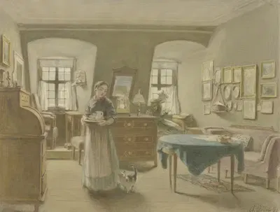 Peasant sitting room by Angilbert Göbel, 1861 — digital art print download