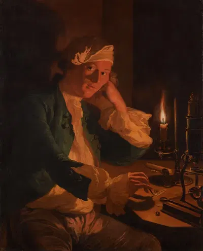 Ученый, сидящий за столом при свечах by Анна Доротея Тербуш, c. 1767 — digital art print download