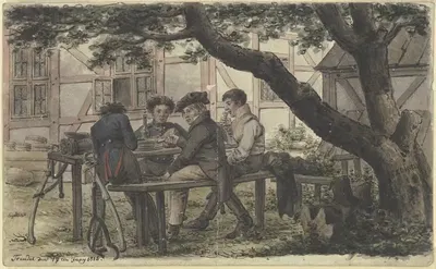 Добровольцы на отдыхе в саду гостиницы by Карл Циммерманн, 1815 — digital art print download