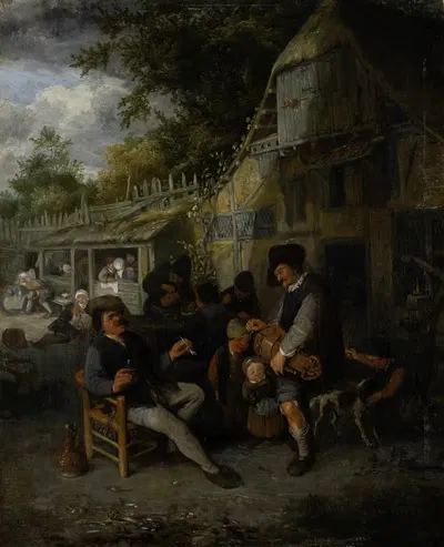 Country Inn with Hurdy-Gurdy Player by Cornelis Dusart, 1681 — digital art print download