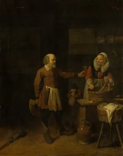 Мясник, предлагающий женщине стакан пива by Давид Рикаерт III, 1639 — digital art print download