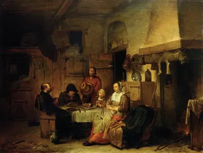 Семья, молящаяся за обедом by Эгберт Ван Хемскерck, 1667 — digital art print download