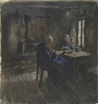 Две читающие женщины в комнате by Фердинанд Бальцер, 1902 — digital art print download