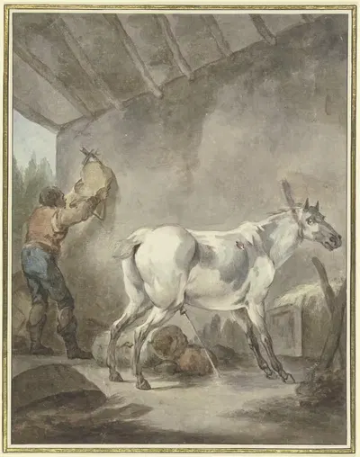 Конь, стоящий рядом с крестьянином, который вешает седло by Франческо Джузеппе Казанова — digital art print download