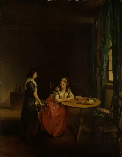A Housewife Settling Up with her Maid by Georg Karl Urlaub, 1798 — digital art print download