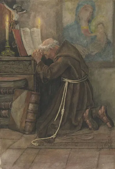 Praying monk by Gustav Kilb, 1896 — digital art print download