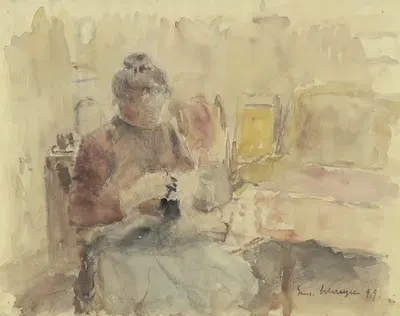 Женщина, вяжущая by Густав Шрэгле, 1899 — digital art print download