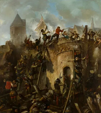 Осада Алкмара, 18 сентября 1573 года; испанские войска штурмуют город by Герман Фредерик Карел Тен Кейт, 1862 — digital art…