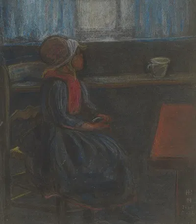 Девушка в профиль вправо, смотрящая в окно by Герман Лисманн, 1899 — digital art print download